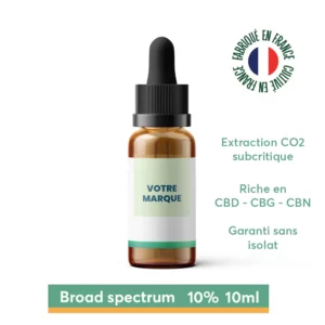 Huile broad spectrum 10% sans THC marque blanche