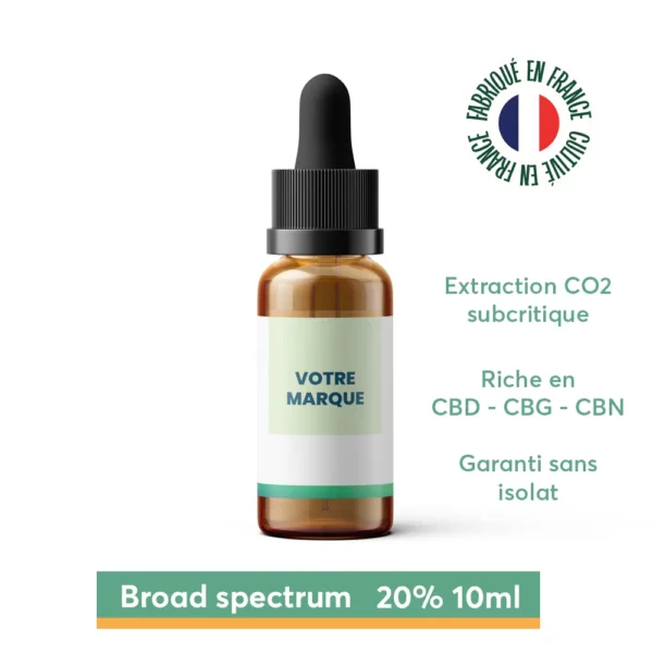 Huile broad spectrum 20% sans THC marque blanche